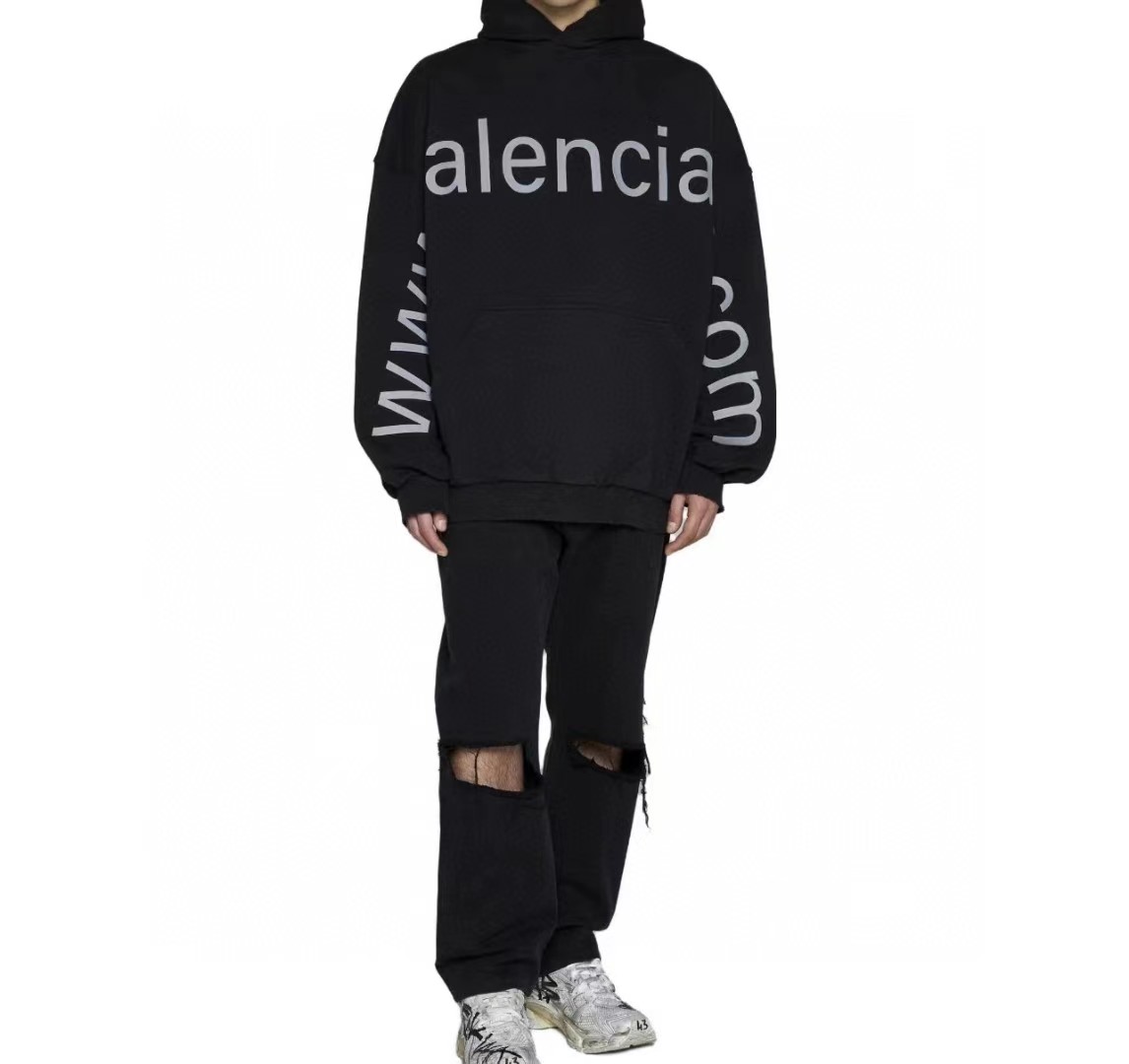 Ba*len*cia*ga hoodie with double arm logo on chest black