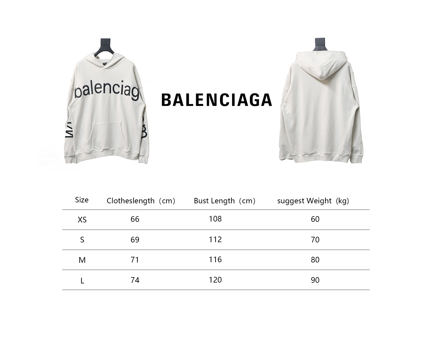 Ba*len*cia*ga hoodie with double arm logo on chest white