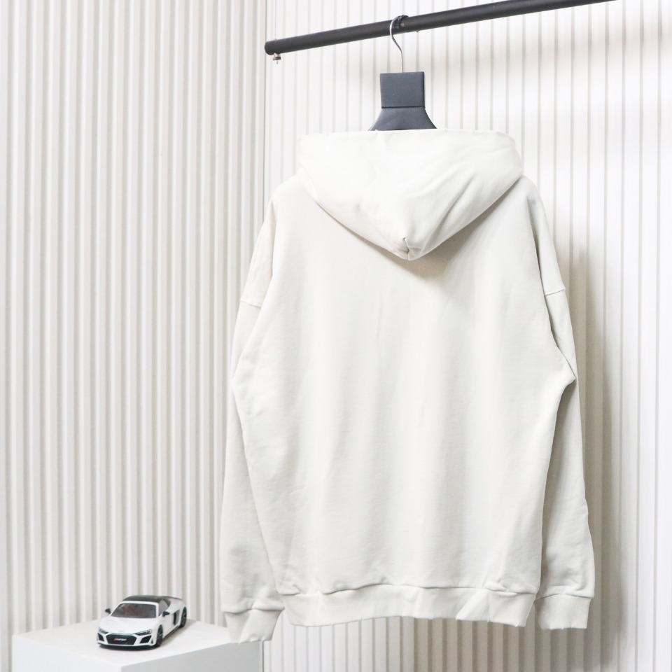 Ba*len*cia*ga hoodie with double arm logo on chest white