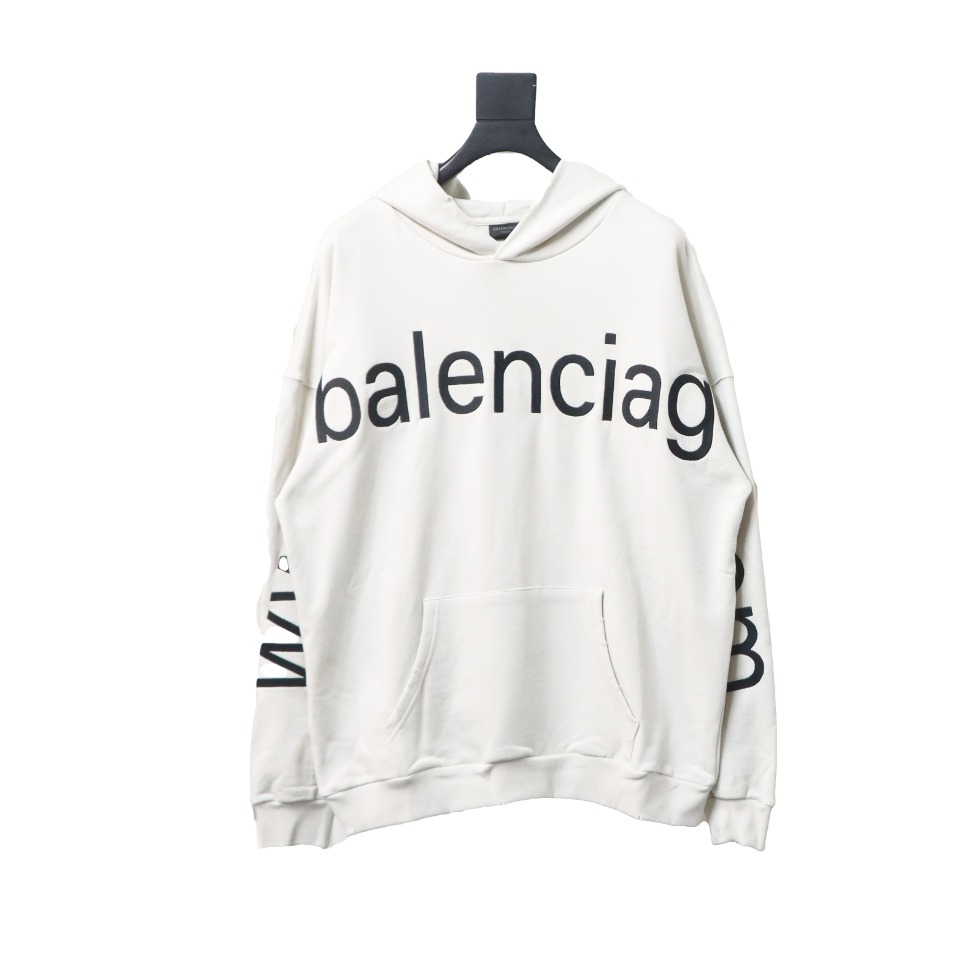 Ba*len*cia*ga hoodie with double arm logo on chest white