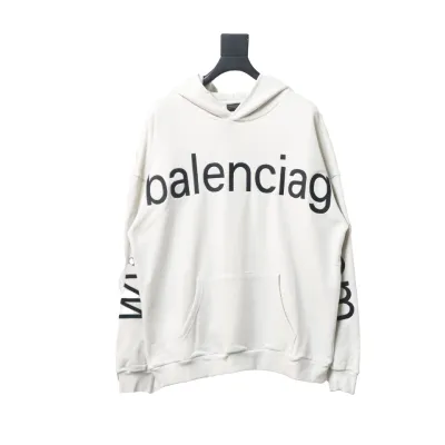 Balenciaga Hoodie With Double Arm Logo On Chest White 01