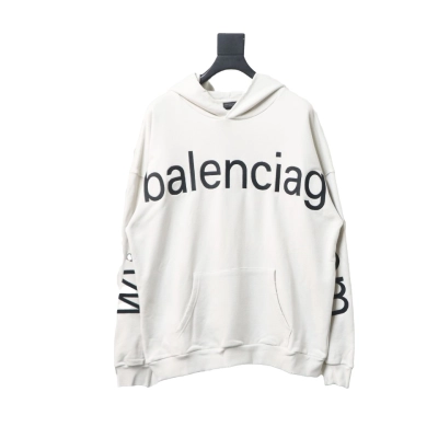 Balenciaga Hoodie With Double Arm Logo On Chest White 01