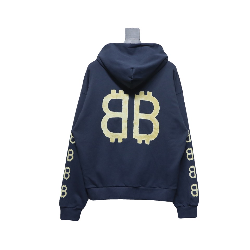Ba*len*cia*ga mud-dyed double b hand-painted graffiti hoodie