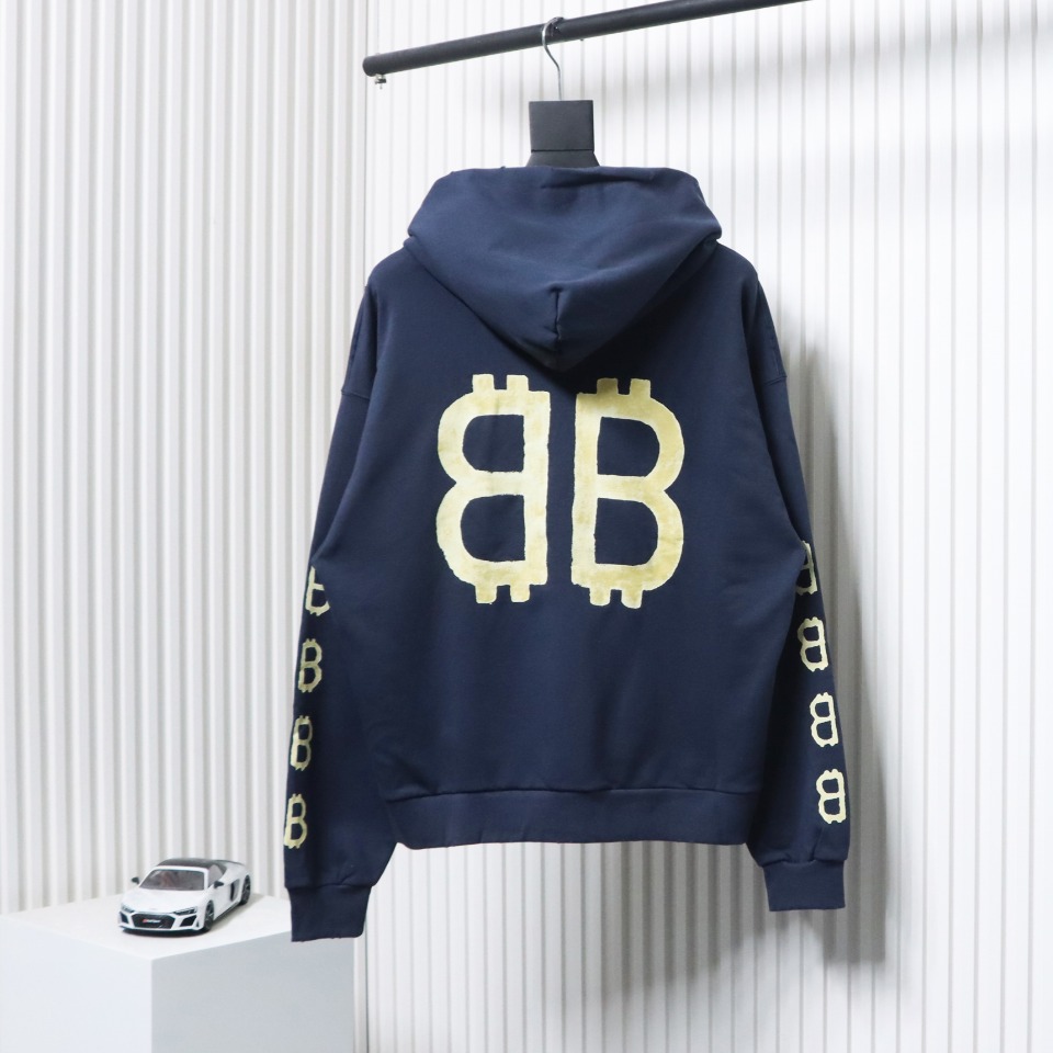 Ba*len*cia*ga mud-dyed double b hand-painted graffiti hoodie