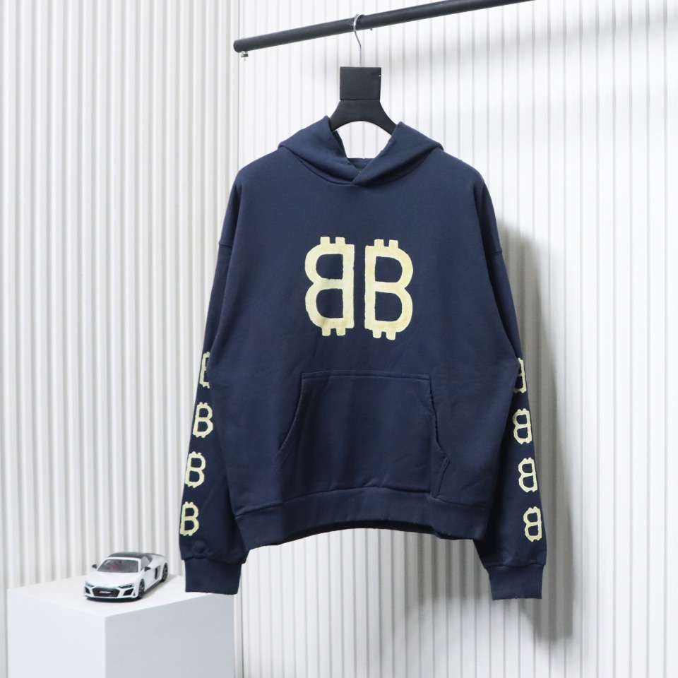 Ba*len*cia*ga mud-dyed double b hand-painted graffiti hoodie