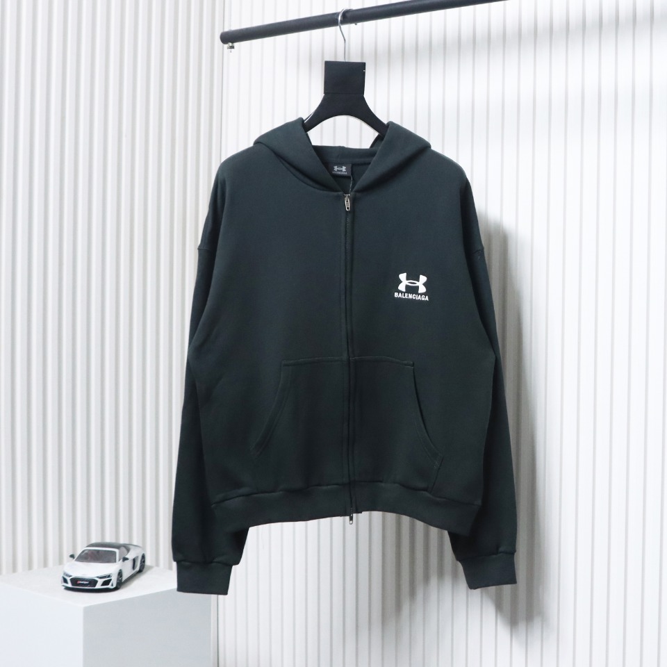 Ba*len*cia*ga x under armour front and back embroidered zip-up hoodie black