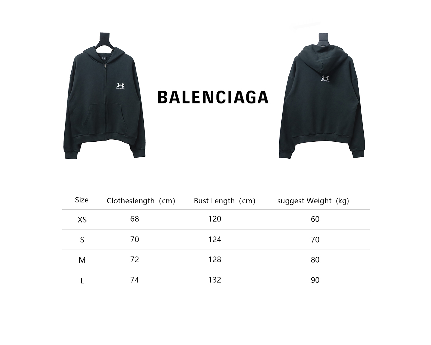 Ba*len*cia*ga x under armour front and back embroidered zip-up hoodie black