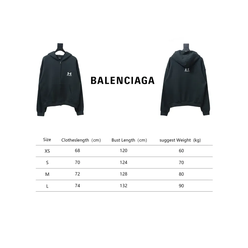 Balenciaga x Under Armour Front And Back Embroidered Zip-Up Hoodie Black