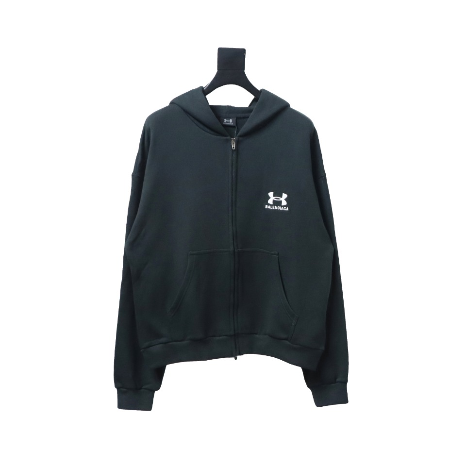 Ba*len*cia*ga x under armour front and back embroidered zip-up hoodie black
