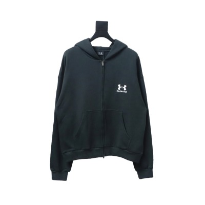 Balenciaga x Under Armour Front And Back Embroidered Zip-Up Hoodie Black 01