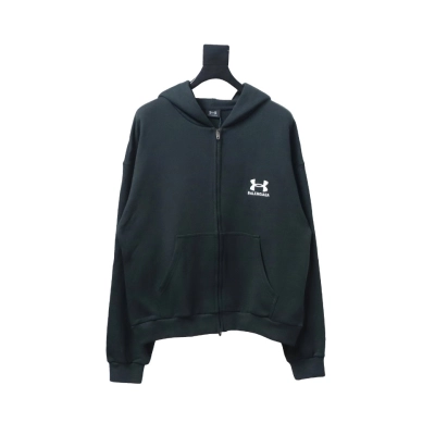 Balenciaga x Under Armour Front And Back Embroidered Zip-Up Hoodie Black 01