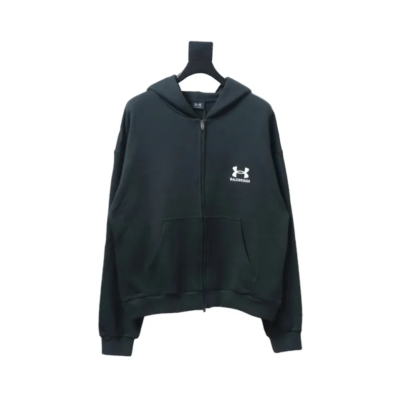 Balenciaga x Under Armour Front And Back Embroidered Zip-Up Hoodie Black