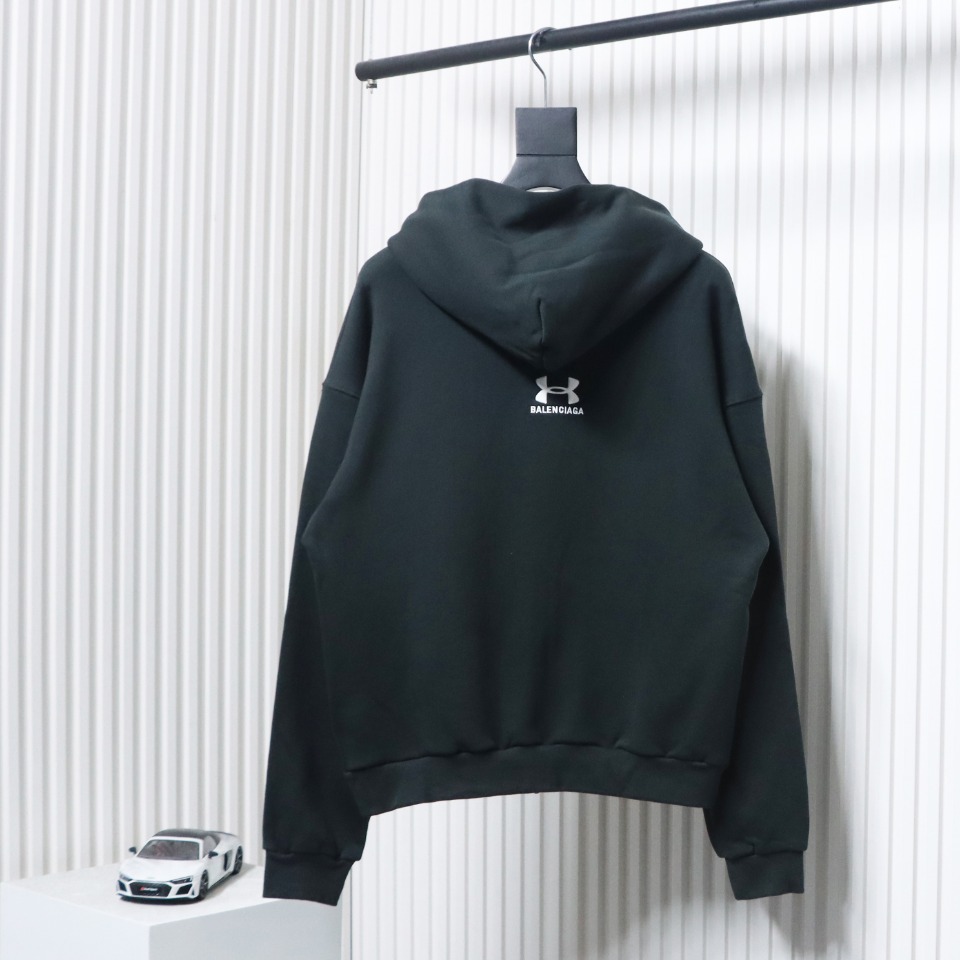 Ba*len*cia*ga x under armour front and back embroidered zip-up hoodie black