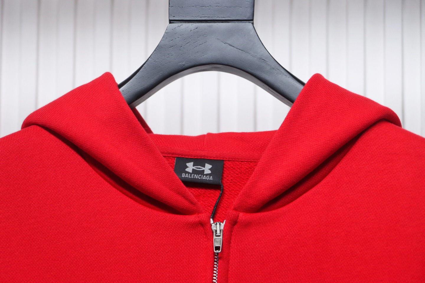 Ba*len*cia*ga x under armour front and back embroidered zip-up hoodie red