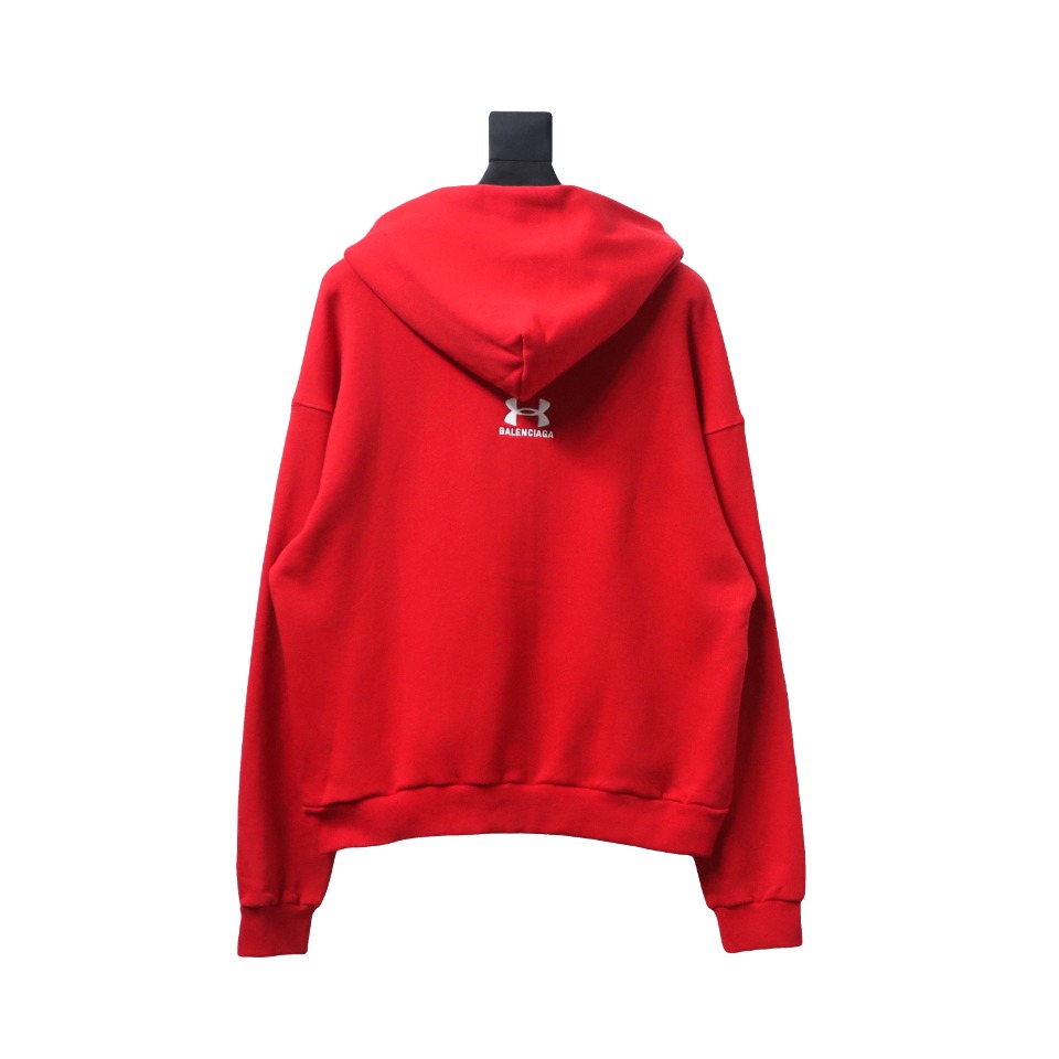 Ba*len*cia*ga x under armour front and back embroidered zip-up hoodie red
