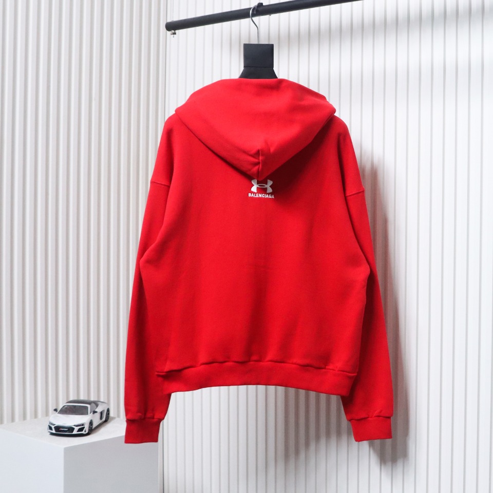 Ba*len*cia*ga x under armour front and back embroidered zip-up hoodie red