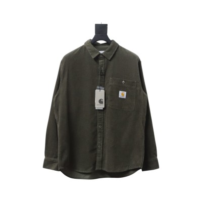 Carhartt Classic LOGO Label Pocket Corduroy Shirt Jacket Brown Green 01