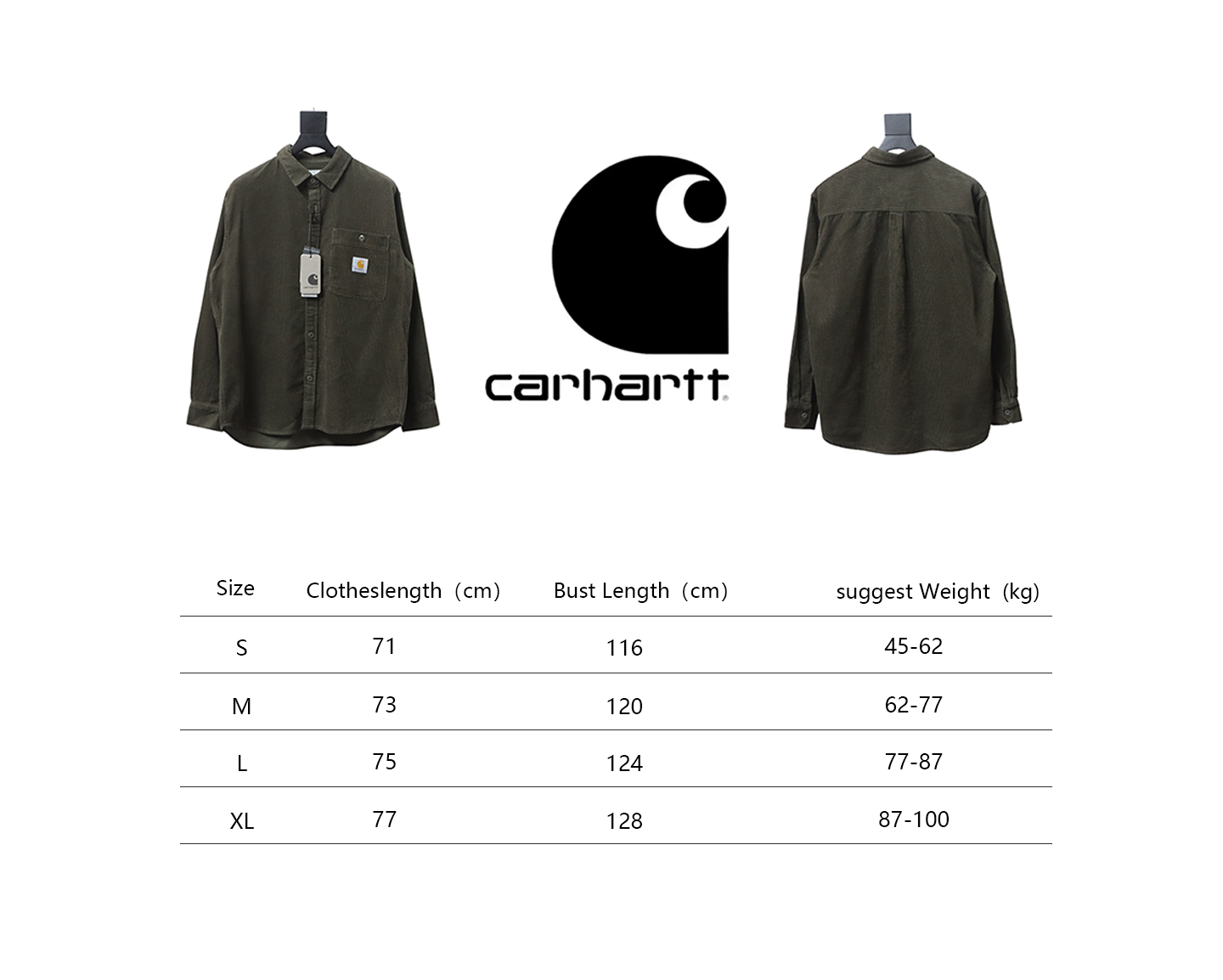 Carhartt Classic LOGO Label Pocket Corduroy Shirt Jacket Brown Green