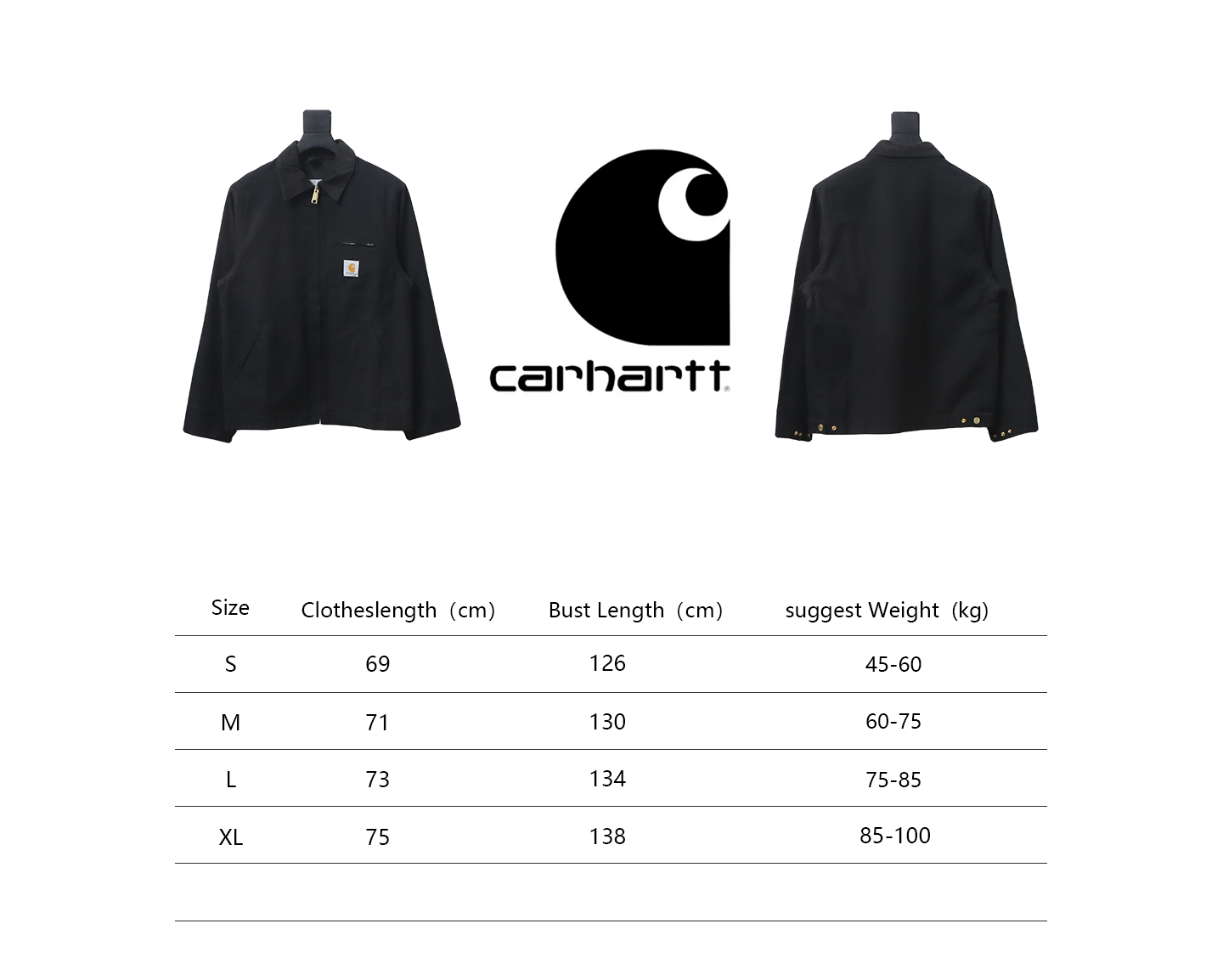Carhartt Three-Color Canvas Work Jacket With Cotton Black