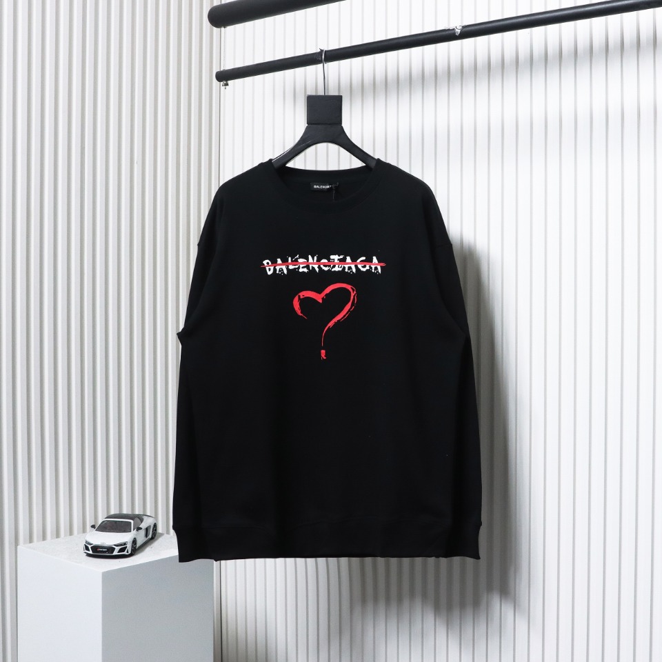 Balenciaga 24Fw Letter Heart-Shaped Printed Round Neck Hoodie Black