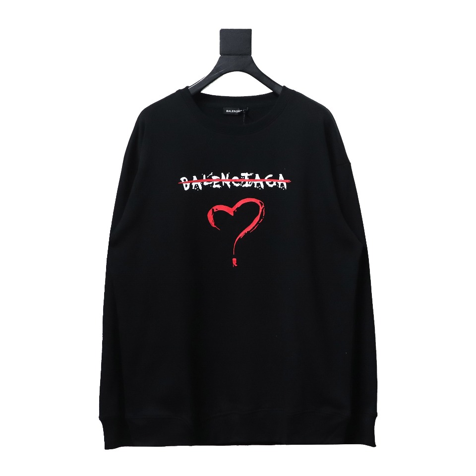 Balenciaga 24Fw Letter Heart-Shaped Printed Round Neck Hoodie Black