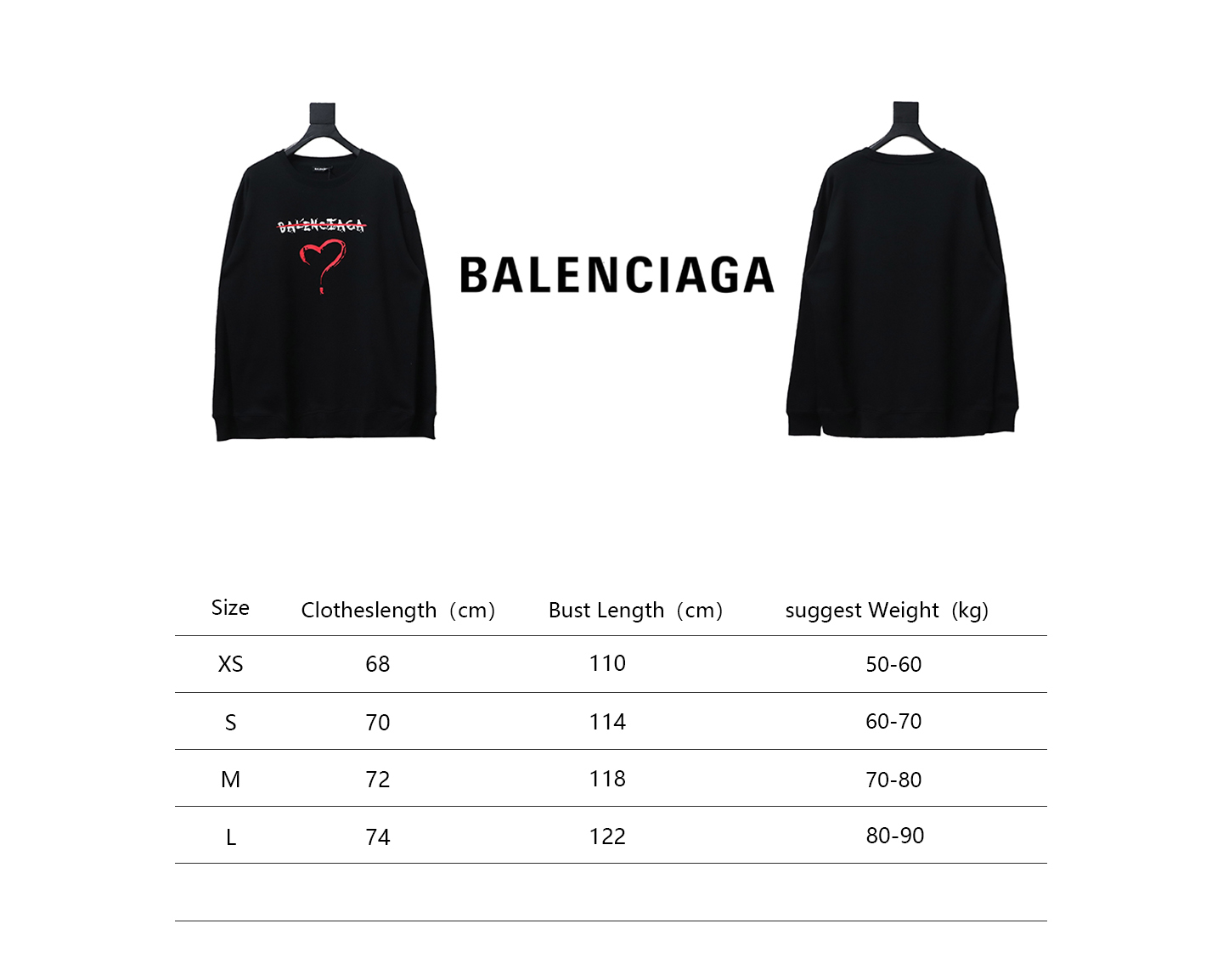 Balenciaga 24Fw Letter Heart-Shaped Printed Round Neck Hoodie Black