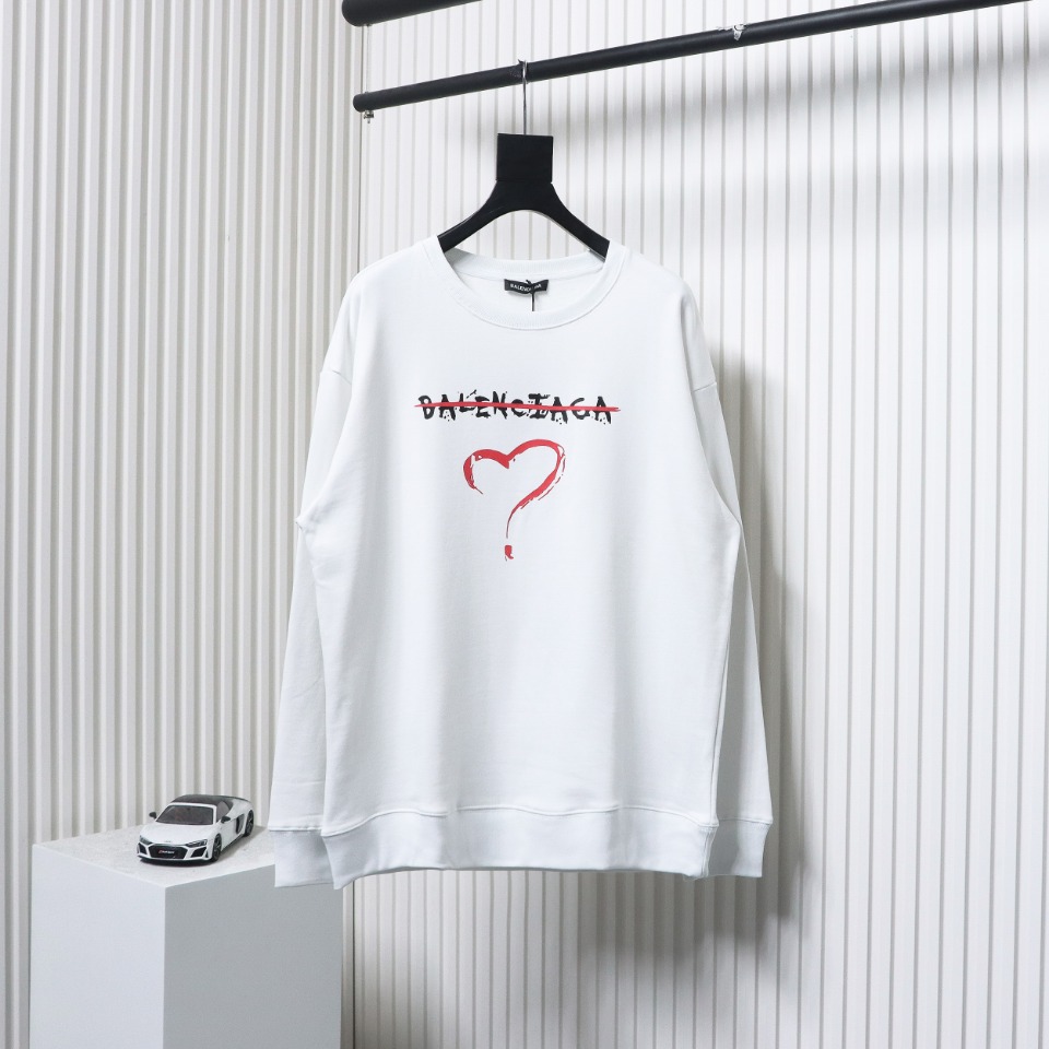 Balenciaga 24Fw Letter Heart-Shaped Printed Round Neck Hoodie White