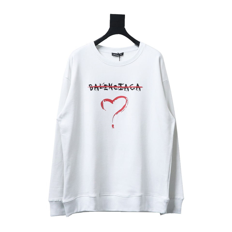 Balenciaga 24Fw Letter Heart-Shaped Printed Round Neck Hoodie White