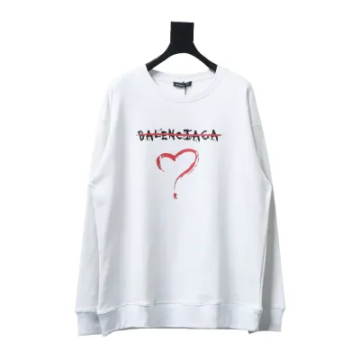 Balenciaga 24Fw Letter Heart-Shaped Printed Round Neck Hoodie White 01
