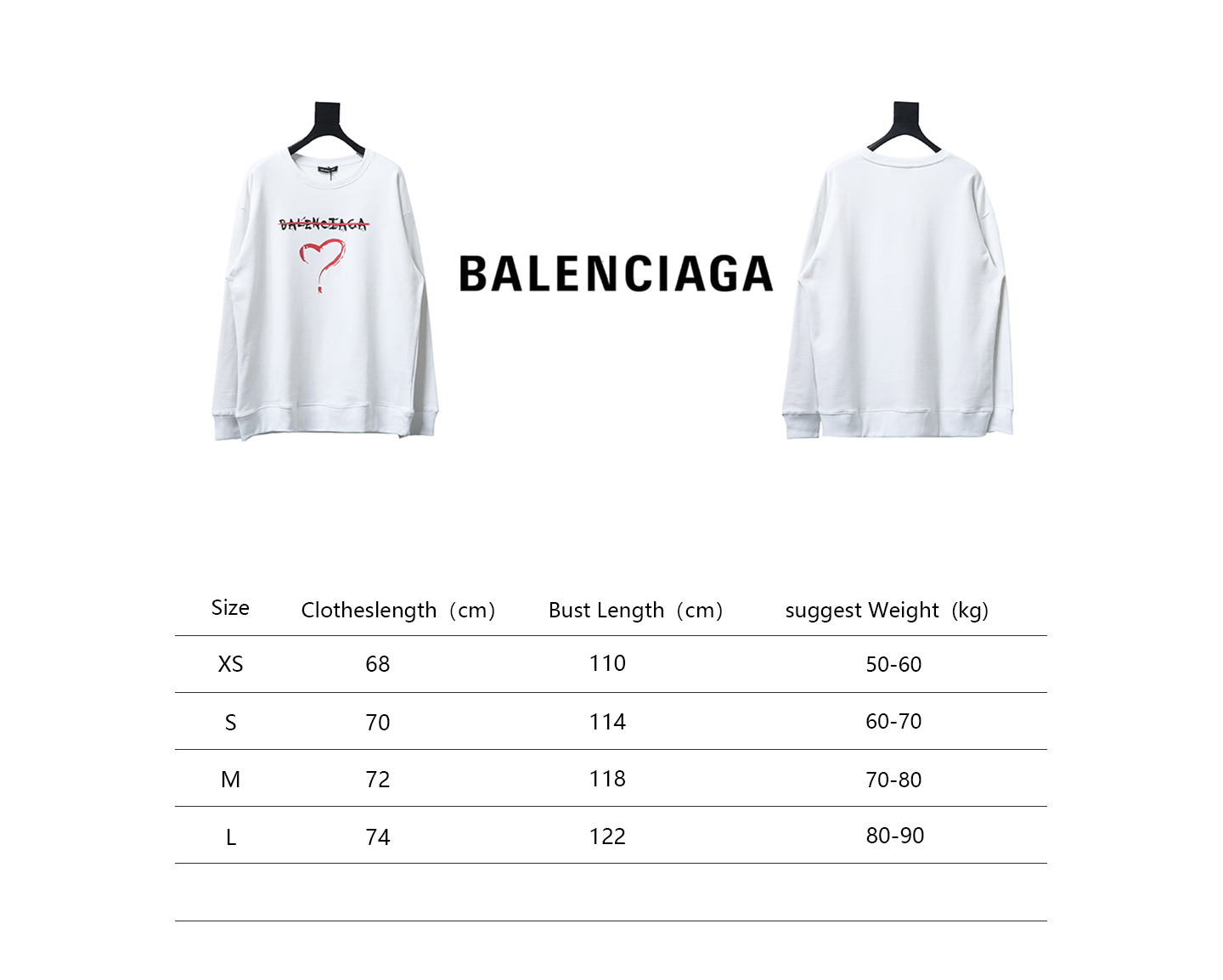 Balenciaga 24Fw Letter Heart-Shaped Printed Round Neck Hoodie White
