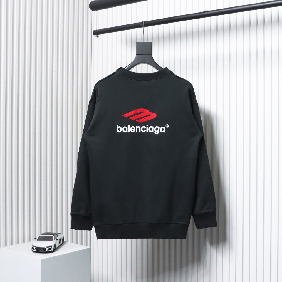 Balenciaga 3M Embroidered Front And Rear Splicing Round Neck Hoodie Black