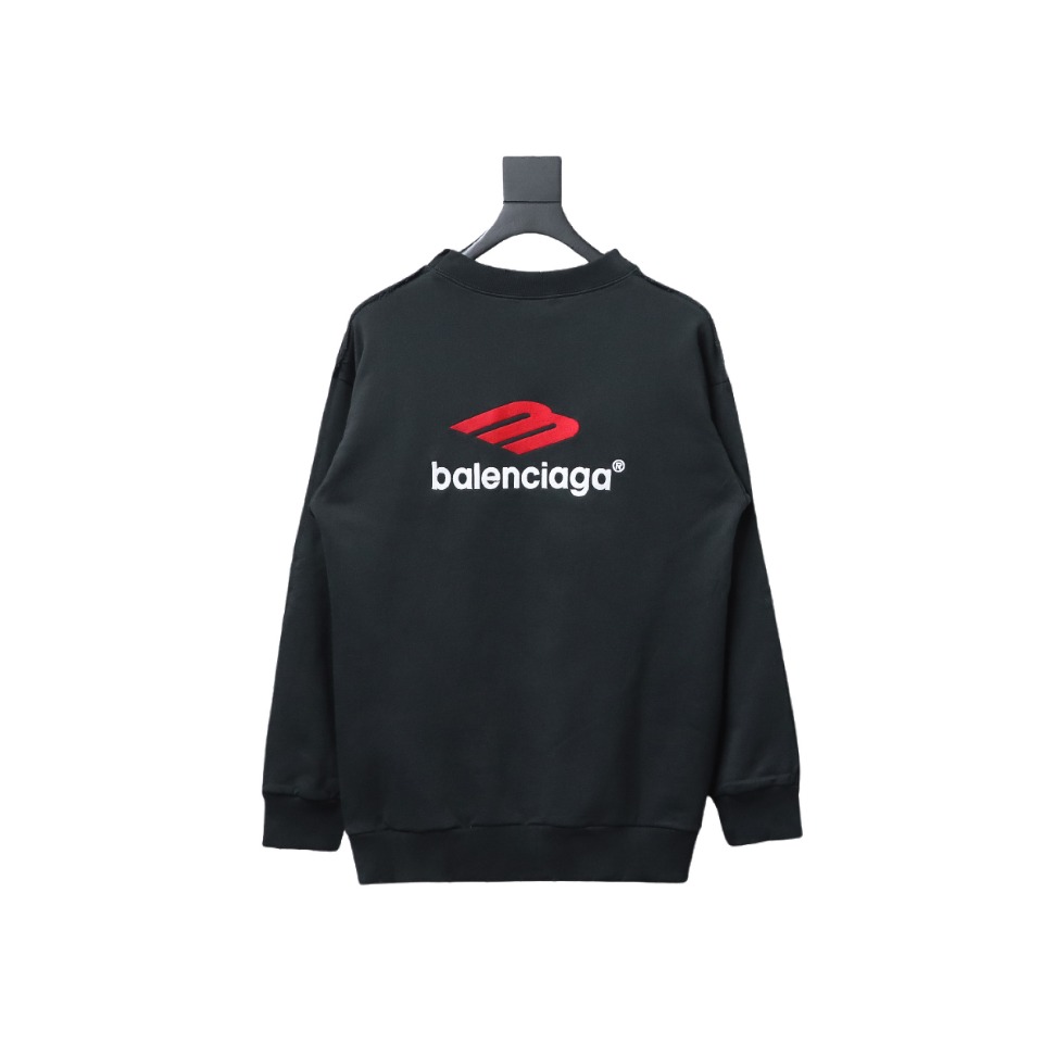 Balenciaga 3M Embroidered Front And Rear Splicing Round Neck Hoodie Black