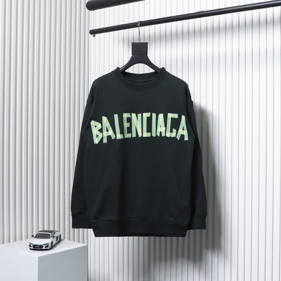 Balenciaga 3M Embroidered Front And Rear Splicing Round Neck Hoodie Black