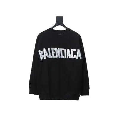 Balenciaga Floral Paper Tape Round Neck Hoodie White Text 01