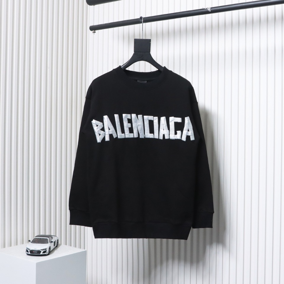Balenciaga Floral Paper Tape Round Neck Hoodie White Text