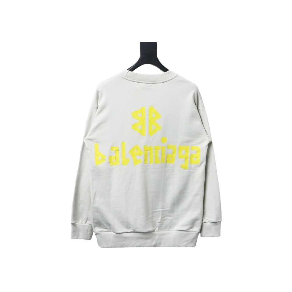 Balenciaga Floral Paper Tape Round Neck Hoodie Yellow Green Text