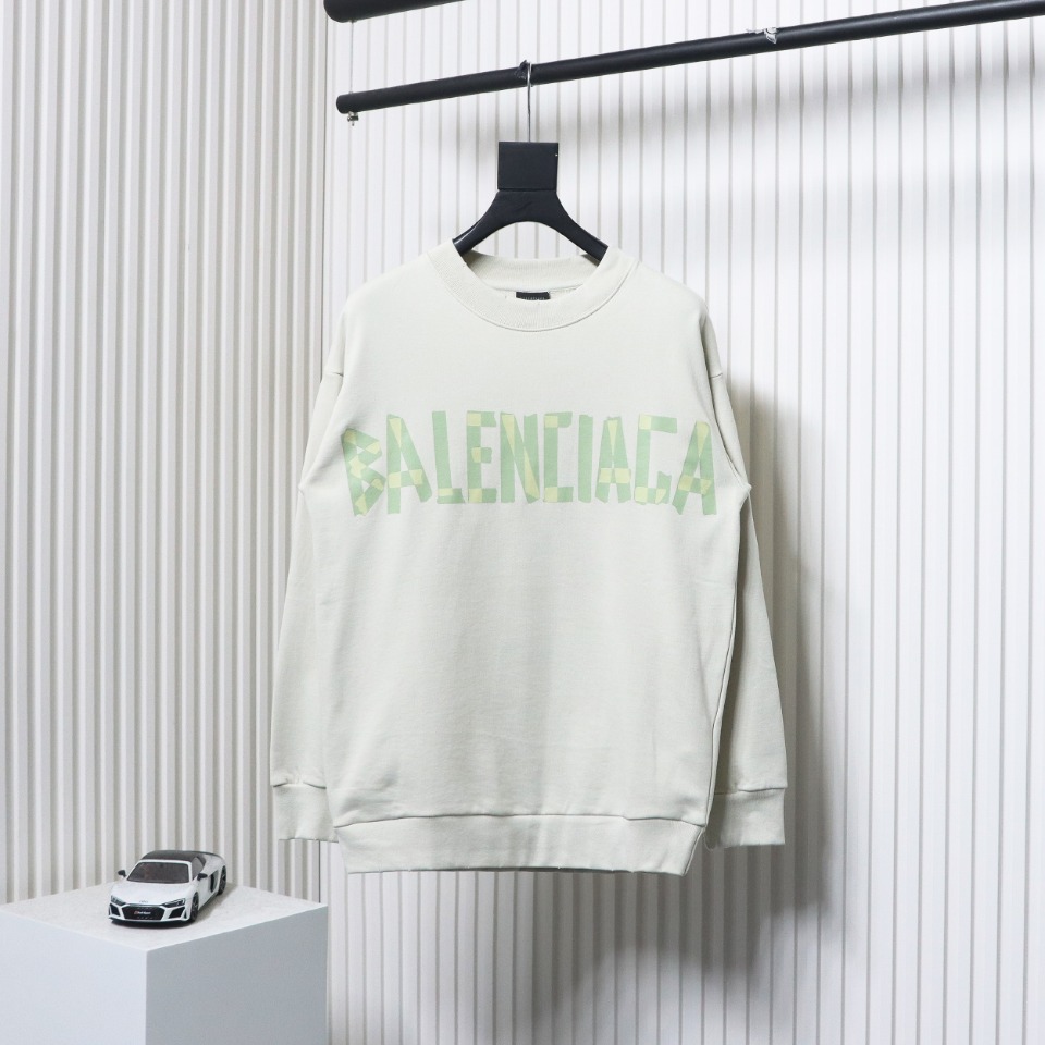 Balenciaga Floral Paper Tape Round Neck Hoodie Yellow Green Text