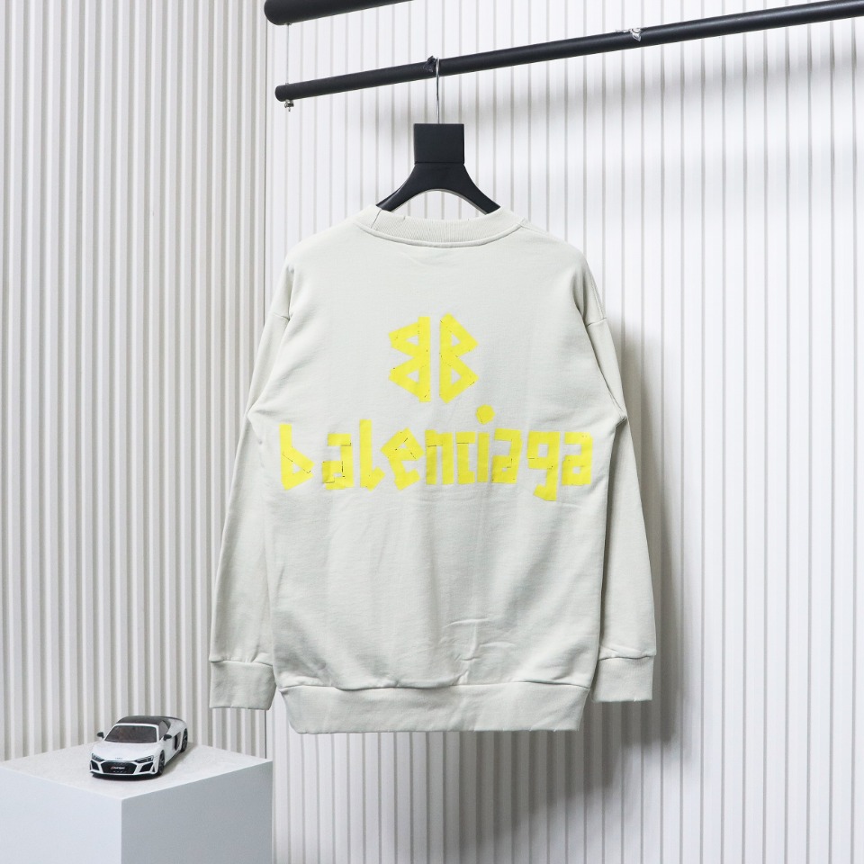 Balenciaga Floral Paper Tape Round Neck Hoodie Yellow Green Text