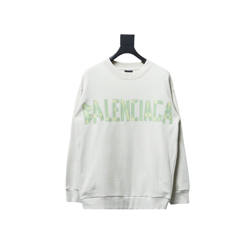 Balenciaga Floral Paper Tape Round Neck Hoodie Yellow Green Text