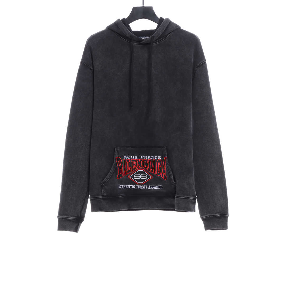 Balenciaga Heavy Industry Washed Pocket Embroidered Hoodie