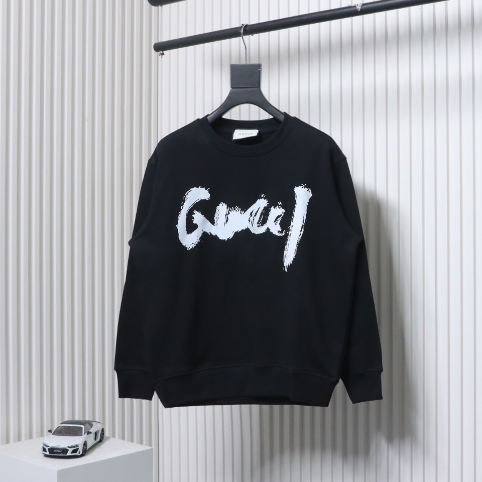 Balenciaga x Gucci 24SS Graffiti Letter Printed Round Neck Hoodie Black