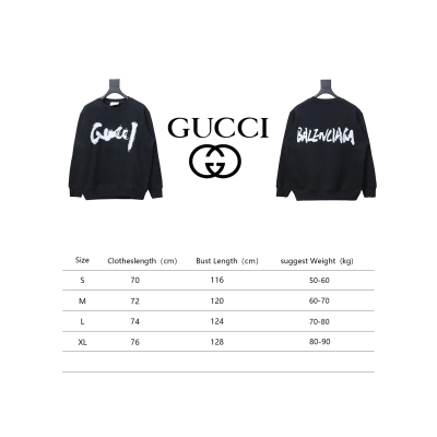 Balenciaga x Gucci 24SS Graffiti Letter Printed Round Neck Hoodie Black 02
