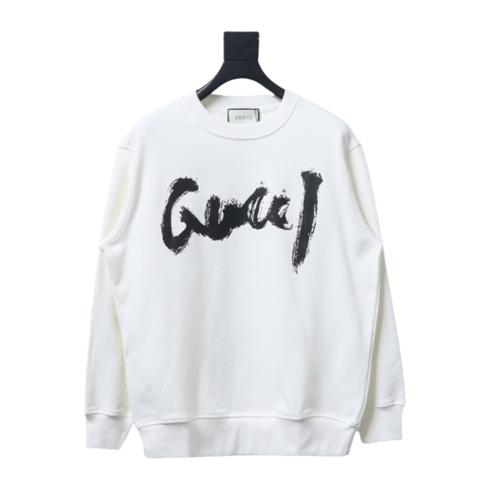Balenciaga x Gucci 24SS Graffiti Letter Printed Round Neck Hoodie White