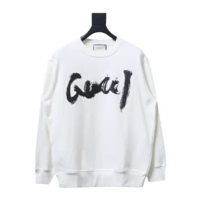 Balenciaga x Gucci 24SS Graffiti Letter Printed Round Neck Hoodie White 01
