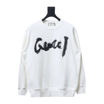 Balenciaga x Gucci 24SS Graffiti Letter Printed Round Neck Hoodie White 01