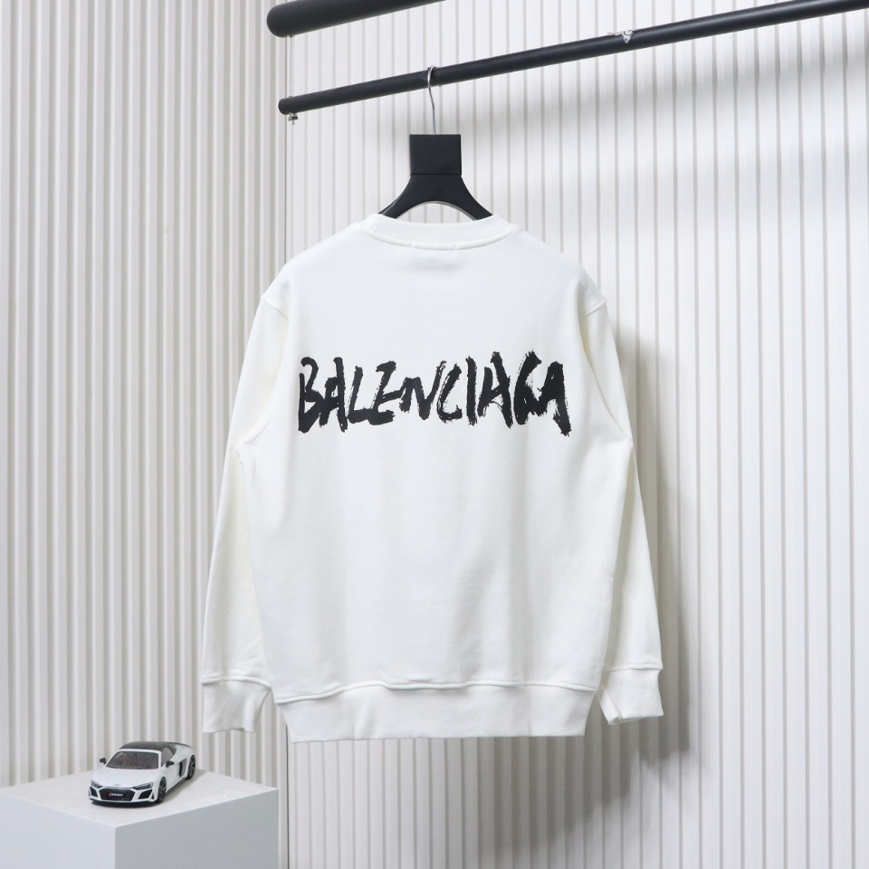 Balenciaga x Gucci 24SS Graffiti Letter Printed Round Neck Hoodie White