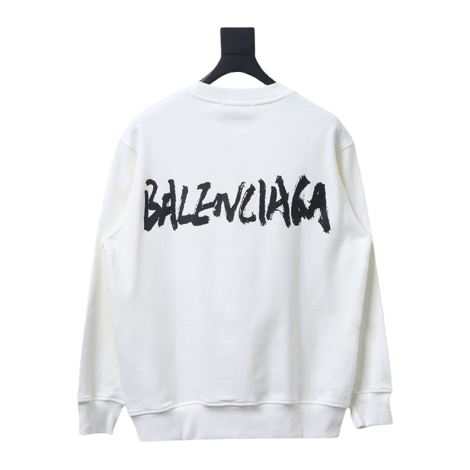 Balenciaga x Gucci 24SS Graffiti Letter Printed Round Neck Hoodie White