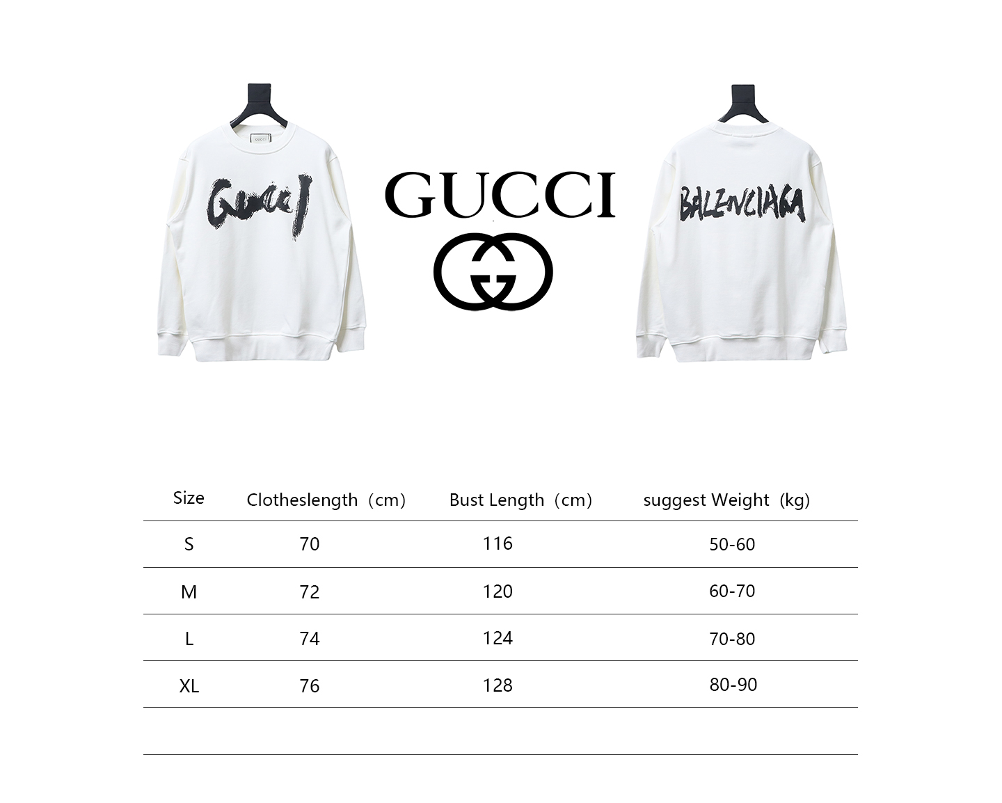 Balenciaga x Gucci 24SS Graffiti Letter Printed Round Neck Hoodie White