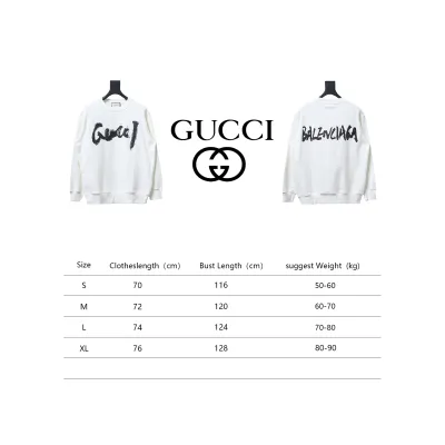 Balenciaga x Gucci 24SS Graffiti Letter Printed Round Neck Hoodie White 02