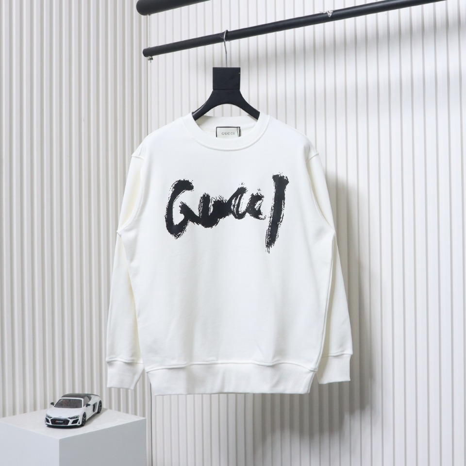 Balenciaga x Gucci 24SS Graffiti Letter Printed Round Neck Hoodie White